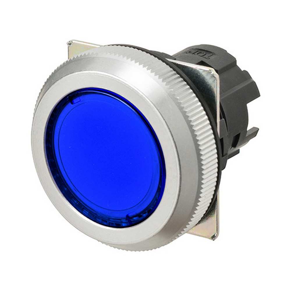 Transparent blue illuminated pushbutton