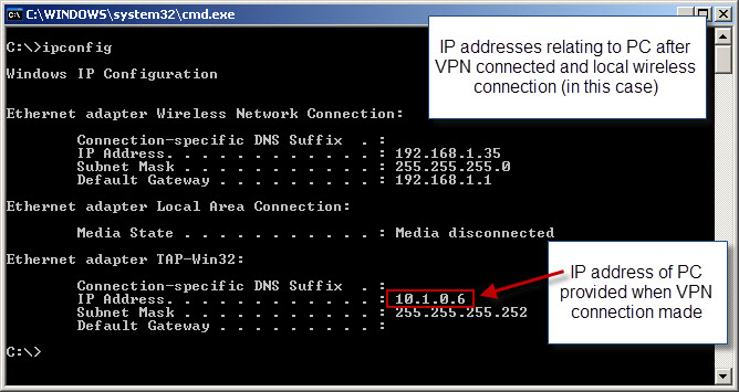 VPN connected (new VPN IP address shown as well as original)