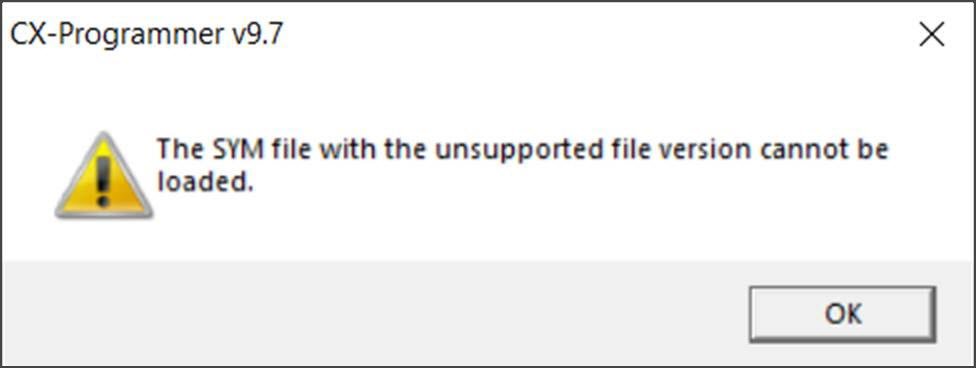 The SYM file with the unsupported file version canot be loaded. (El archivo SUM con una versión de archivo no compatible no pueden cagarse)