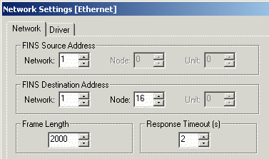 Network settings for the ethernet