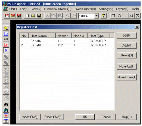 NS-Designer register host screen