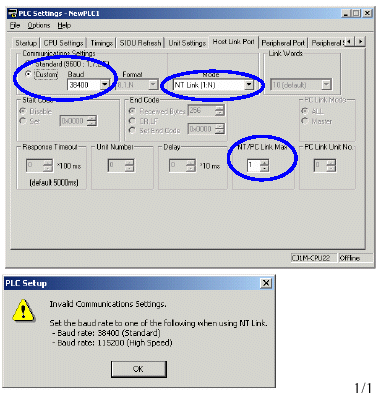 PLC settings in CX-Programmer connecting to NS